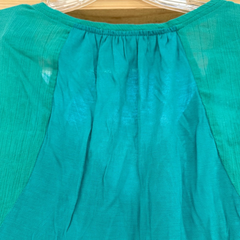 Lulumari NWOT Turquoise Yellow Green Top Shirt Appliqué Embroidered Large - Picture 8 of 13